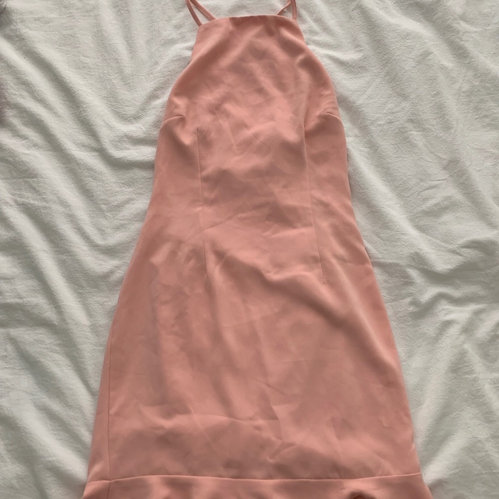 About Us - PInk High Neck Cross Back Dress